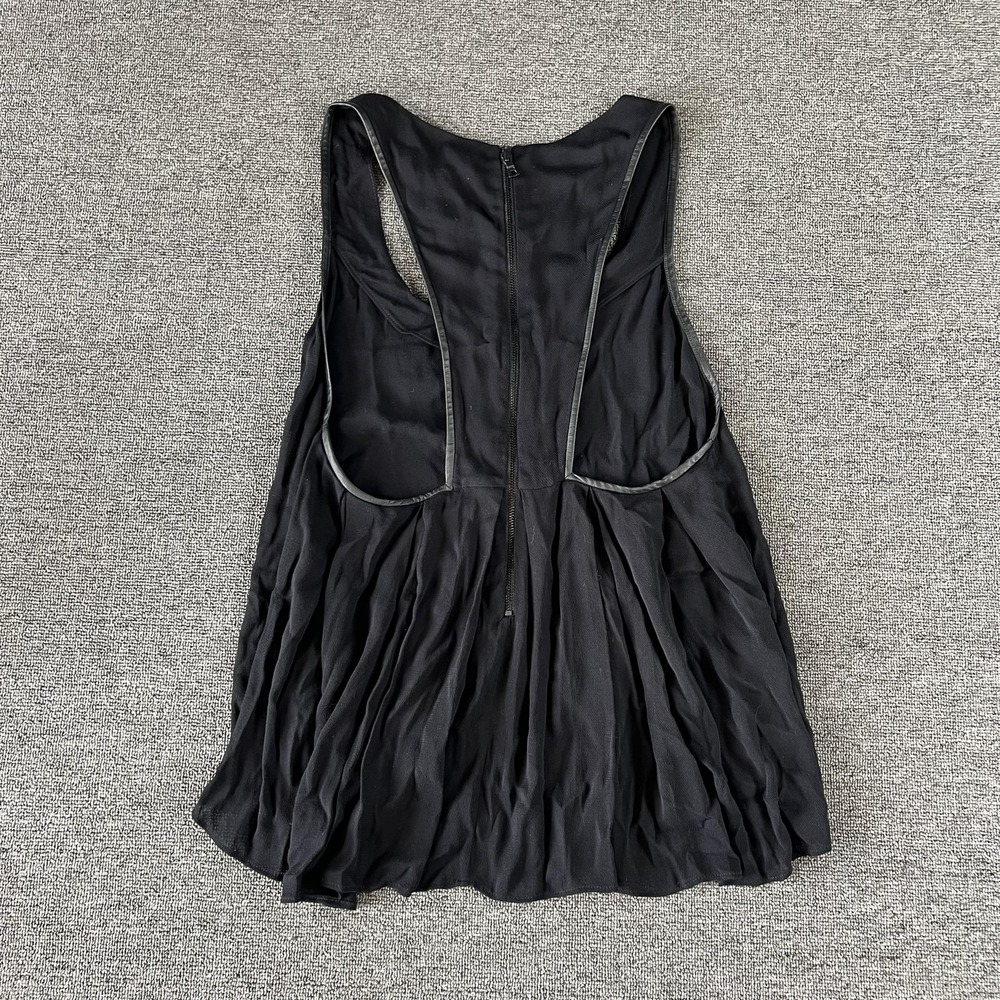 Alice + Olivia Womens Tank Top Medium Black Hi Low Zip Back Leather Trim Tunic - Picture 4 of 11